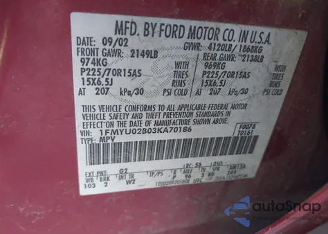 2003 Ford Escape Xls z USA, uszkodzony, nr VIN 1FMYU02B03KA70186